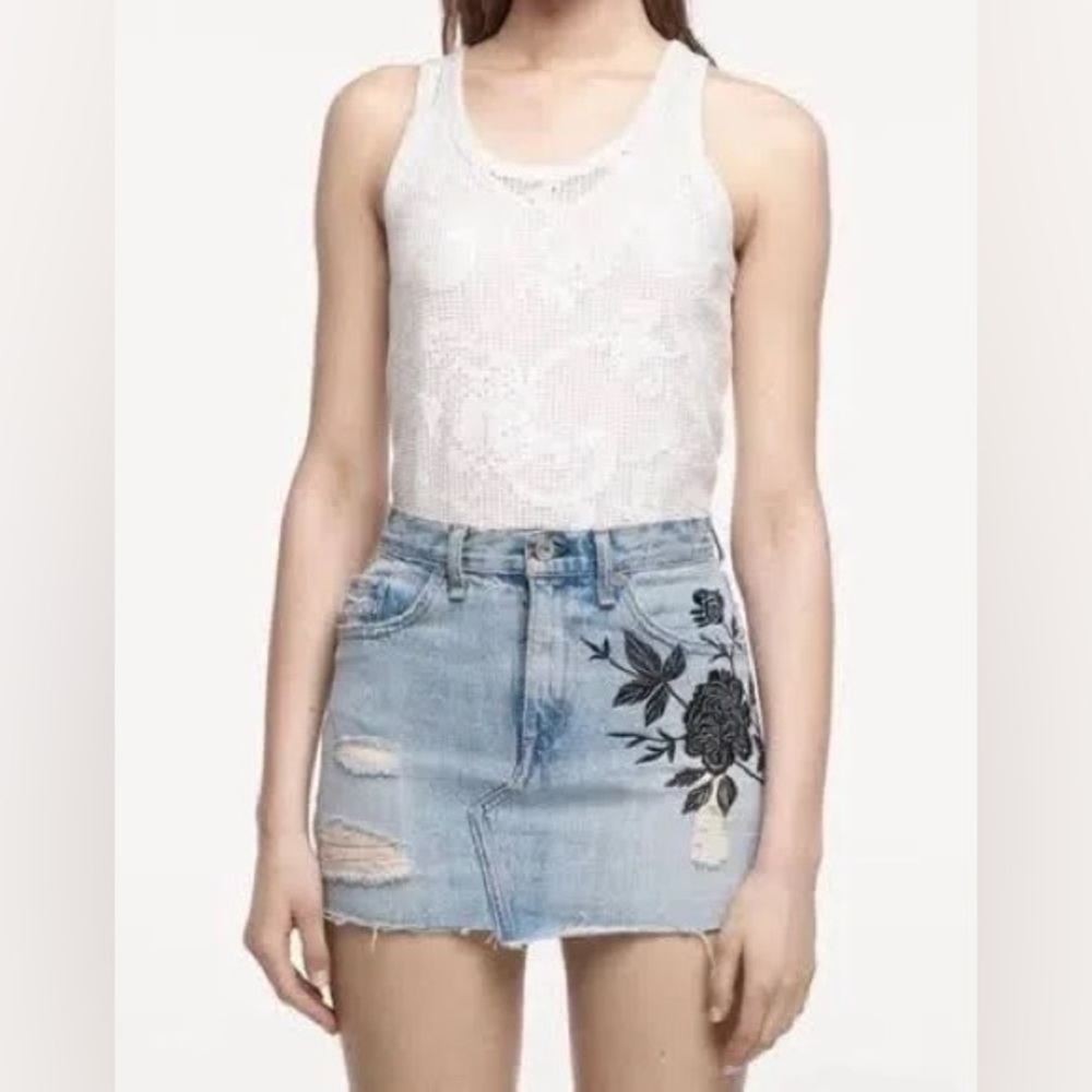 Rag and Bone embroidered floral denim skirt sz 23